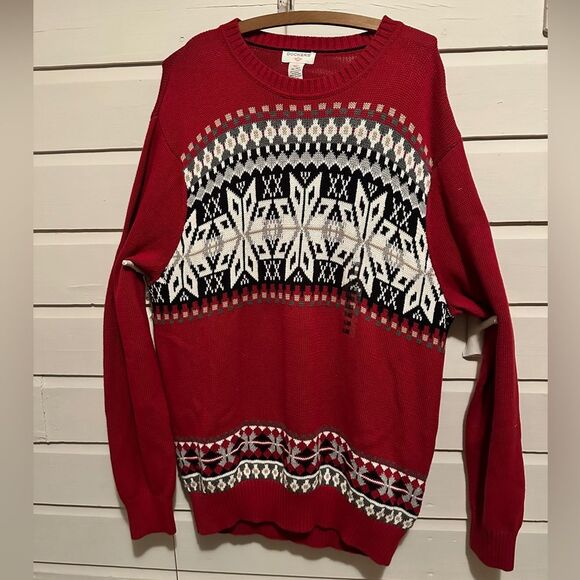 Docker’s Men’s Christmas Crewneck Sweater Red with White Snowflake Never worn XL - Picture 1 of 6